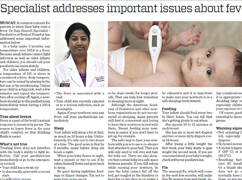 Burjeel Medical Centre – Oman is in the news with Dr. Suja Haneef, Specialist – Pediatrics